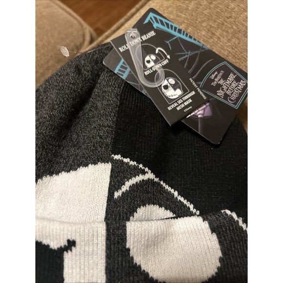 2025 Nightmare Before Christmas Jack Skellington Beanie Roll Down Hat 2 Tone - Picture 3 of 8